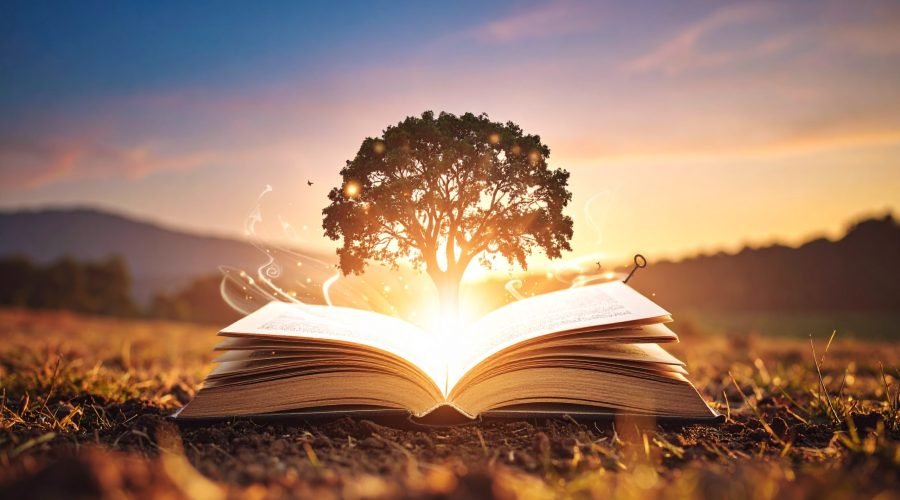 Firefly_An abstract open book with glowing pages floating in a serene, surreal landscape. Aro 827321 Firefly_An abstract open book with glowing pages floating in a serene, surreal landscape. Aro 827321